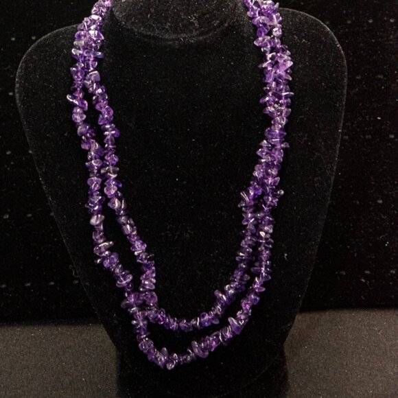 Vintage Amethyst Chip Necklace 34" with .925 Lobster Clasp - Picture 3 of 5